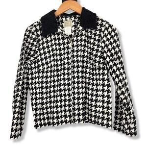 Vintage 90s Y2K Pine Cove Women's Fuzzy Collar Houndstooth Zip Up Jacket Size‎ 6